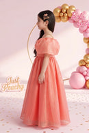 Barbie Girls Peach Bow Party Gown Off Shoulder Tulle BAG430