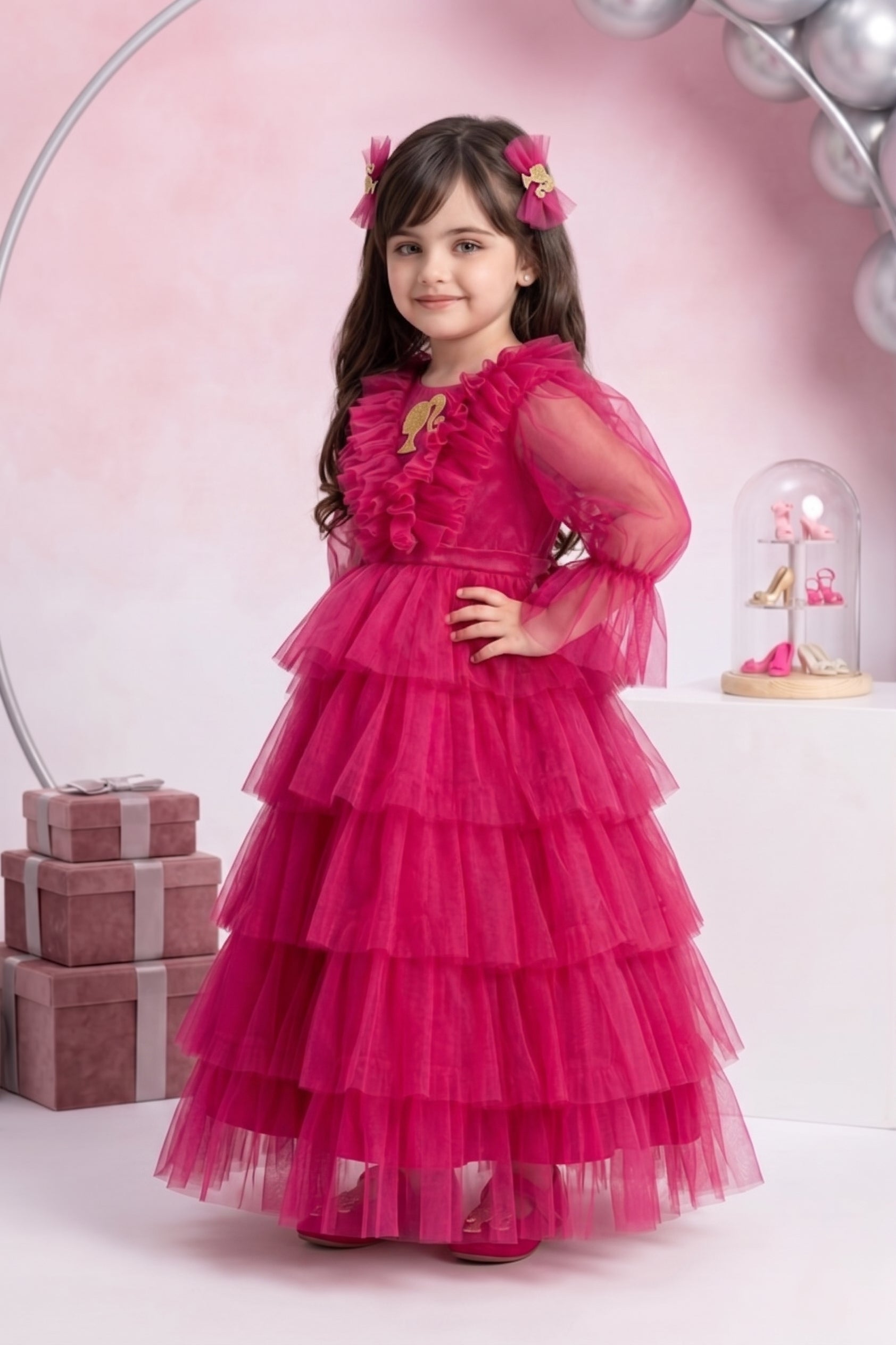 Barbie Girls Hot Pink Layered Tulle Gown Dress  BAG433