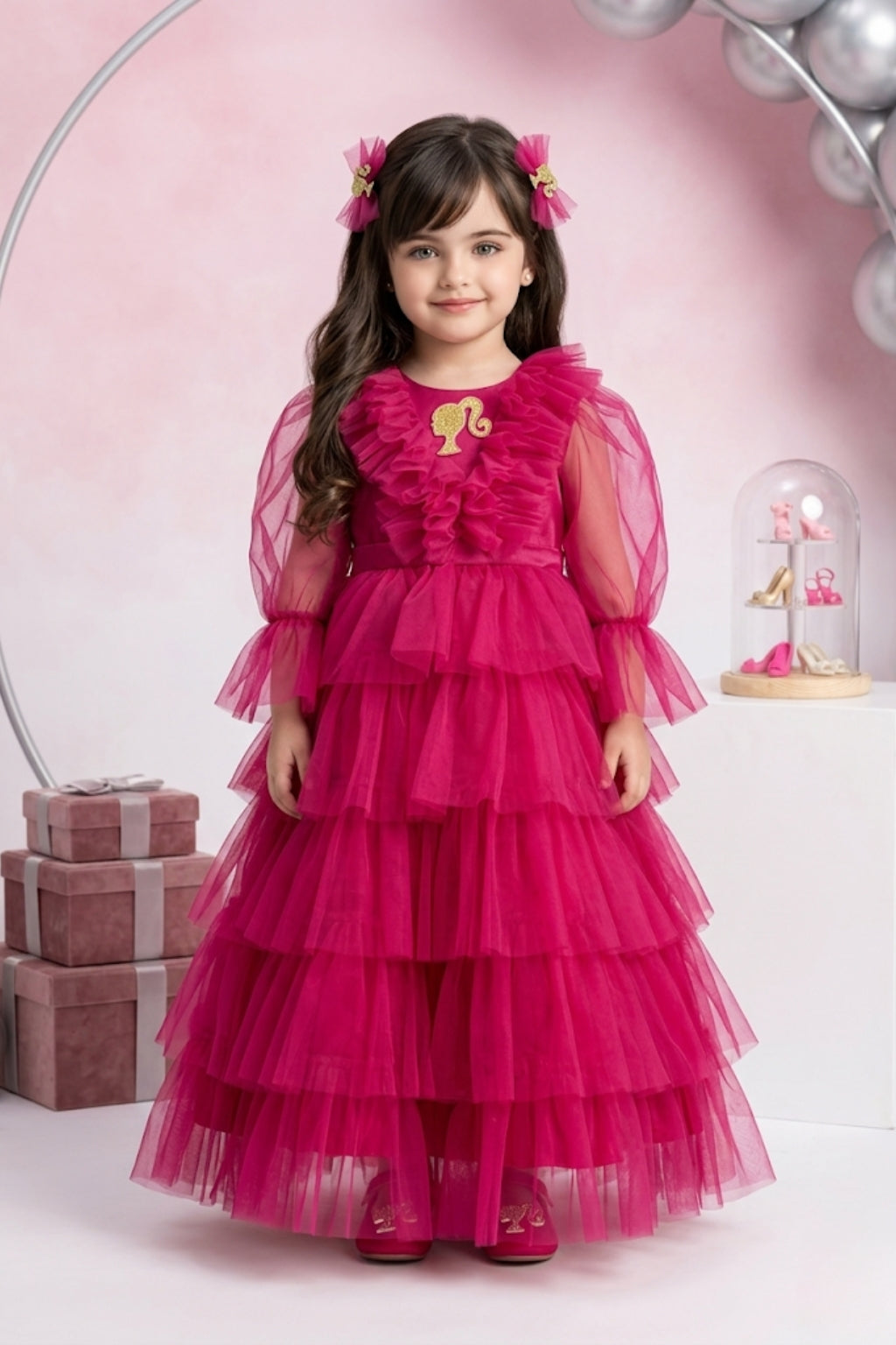 Barbie Girls Hot Pink Layered Tulle Gown Dress  BAG433