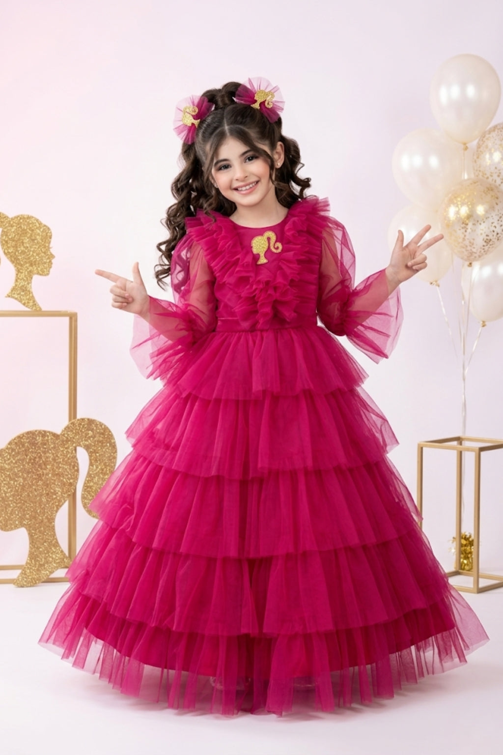 Barbie Girls Hot Pink Layered Tulle Party Gown Dress BAG433