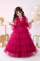 Barbie Girls Hot Pink Layered Tulle Party Gown Dress BAG433