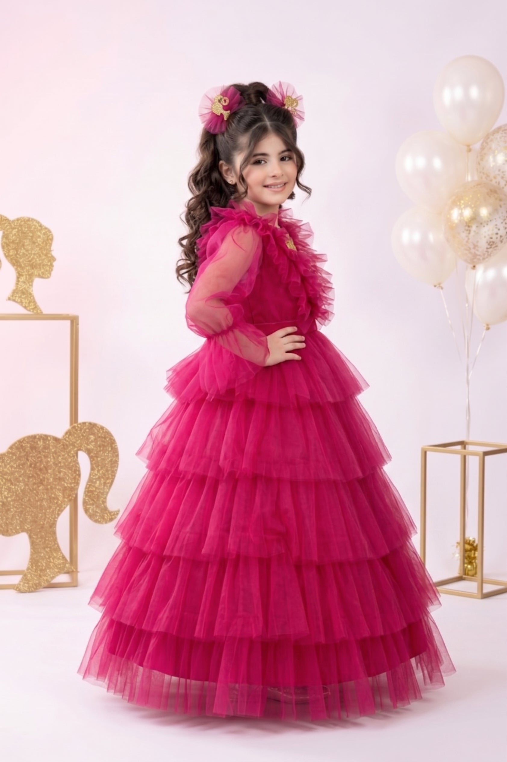 Barbie Girls Hot Pink Layered Tulle Party Gown Dress BAG433