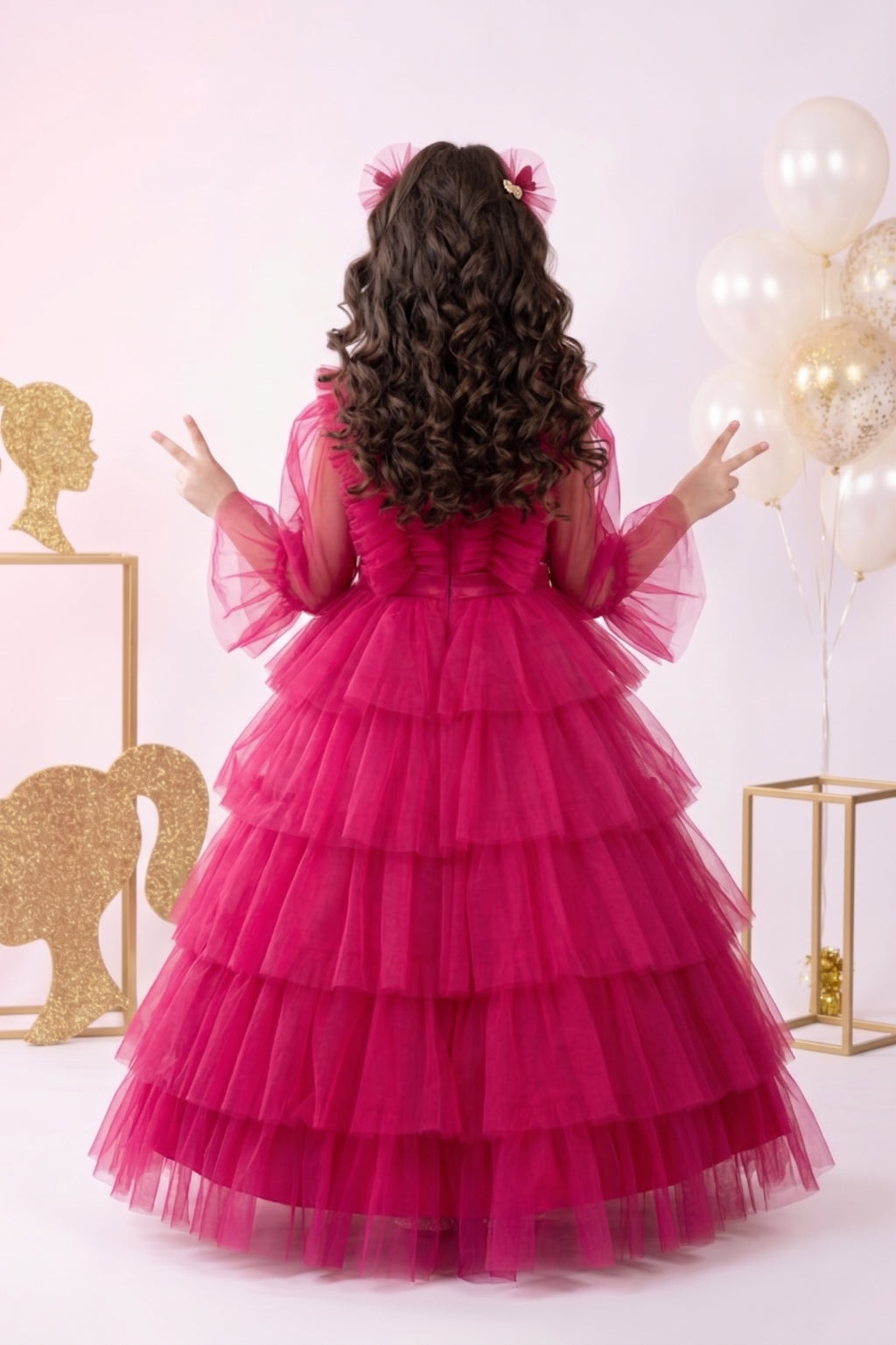 Barbie Girls Hot Pink Layered Tulle Party Gown Dress BAG433