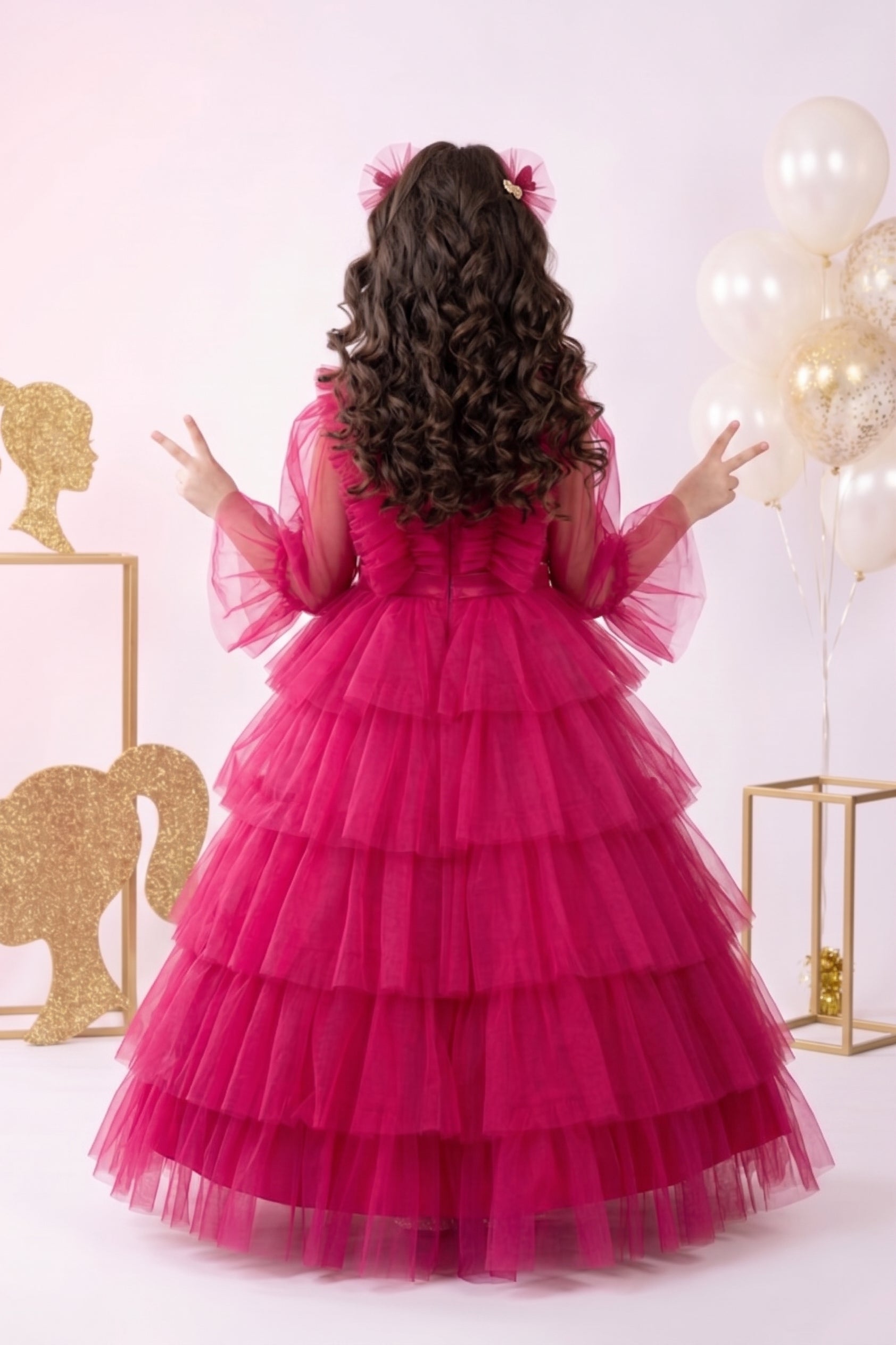 Barbie Girls Hot Pink Layered Tulle Party Gown Dress BAG433