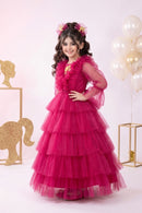 Barbie Girls Hot Pink Layered Tulle Party Gown Dress BAG433