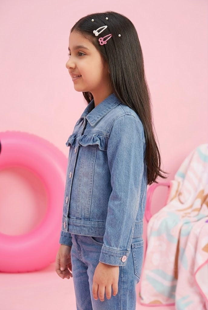 Barbie Light Blue Denim Jacket with Embroidery for Toddlers BAIJ0002