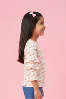 Barbie Off White Printed Ruffle Sleeve Top BAIM0005