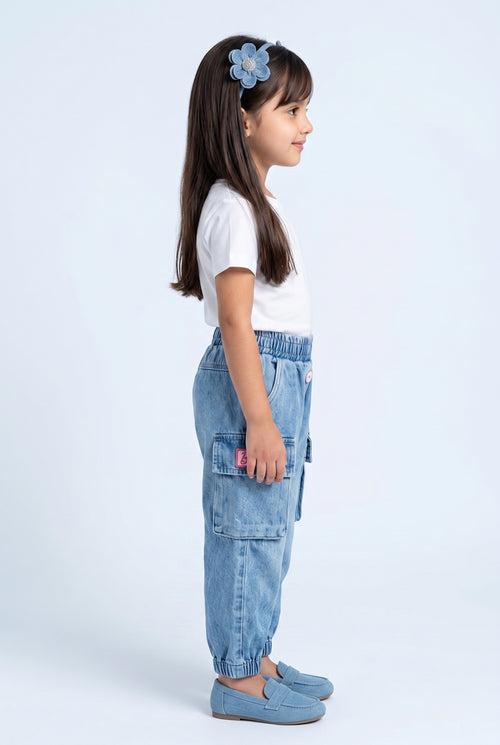 Barbie Girl Light Blue Denim Cargo Joggers BAIP0001