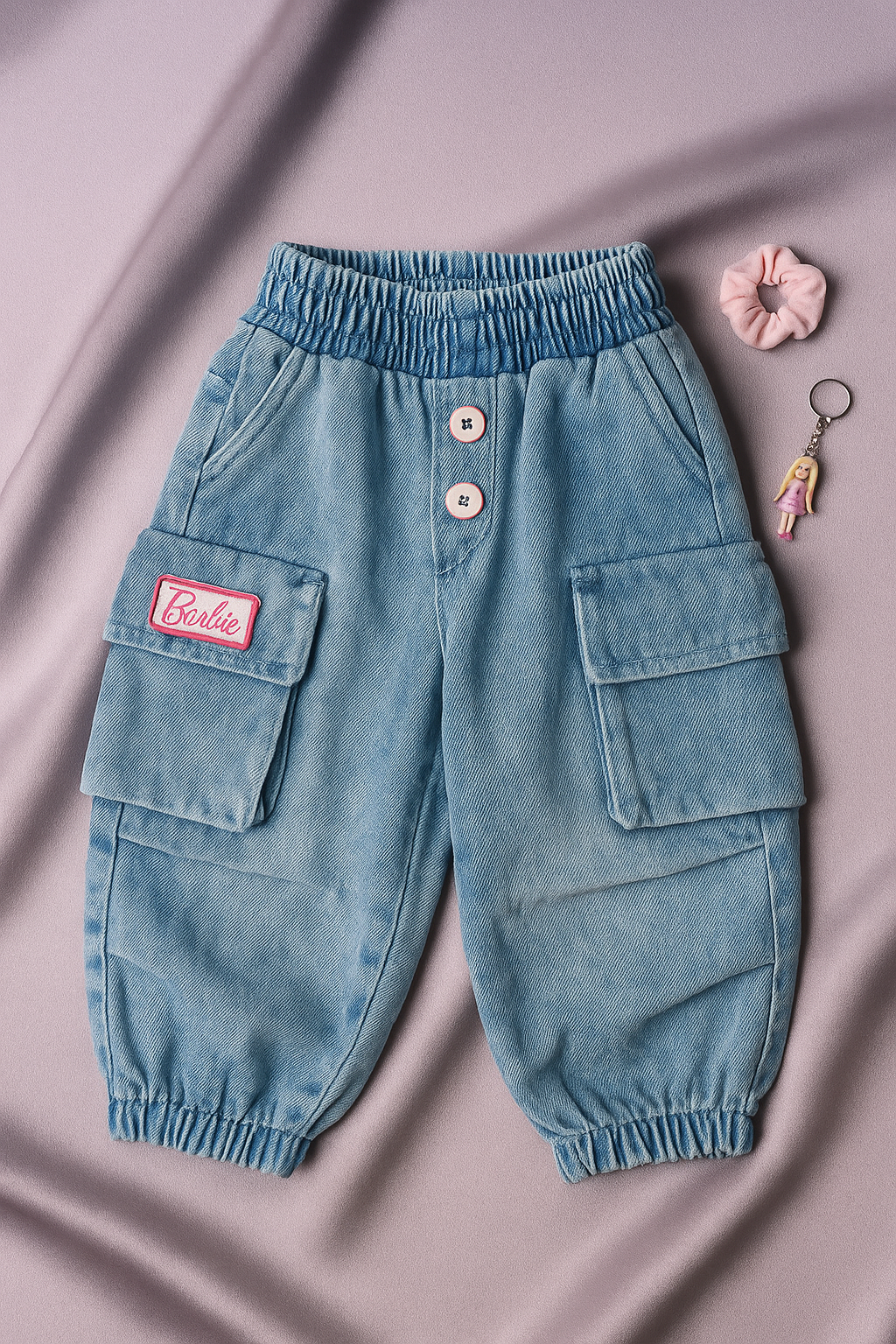 Barbie Girl Light Blue Denim Cargo Joggers for Girls