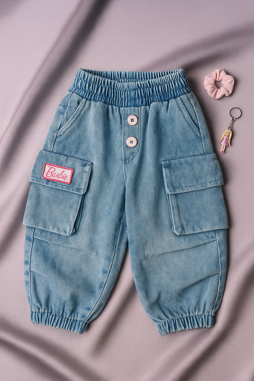 Barbie Girl Light Blue Denim Cargo Joggers BAIP0001