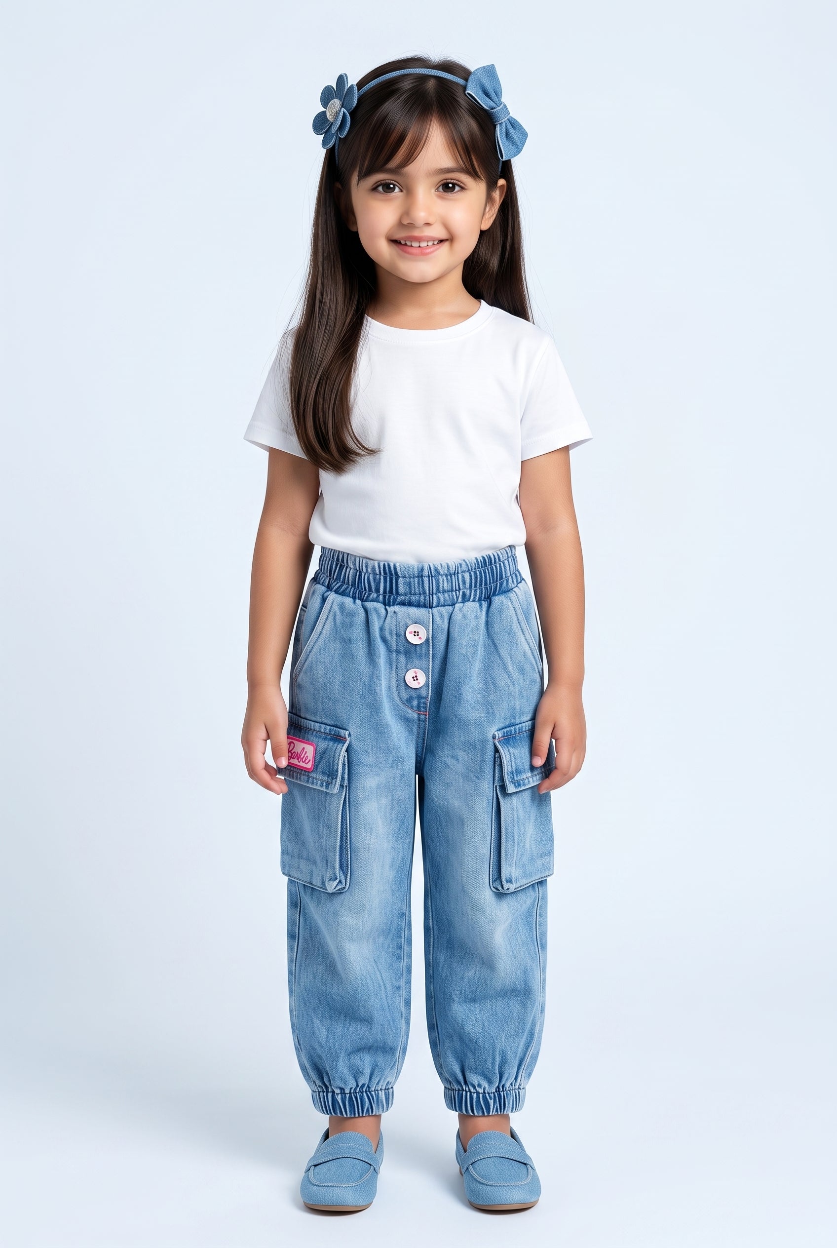Barbie Girl Light Blue Denim Cargo Joggers BAIP0001