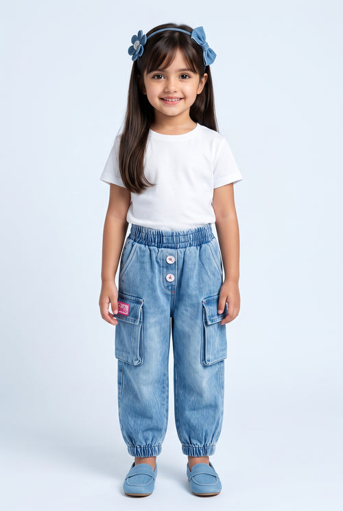 Barbie Girl Light Blue Denim Cargo Joggers BAIP0001