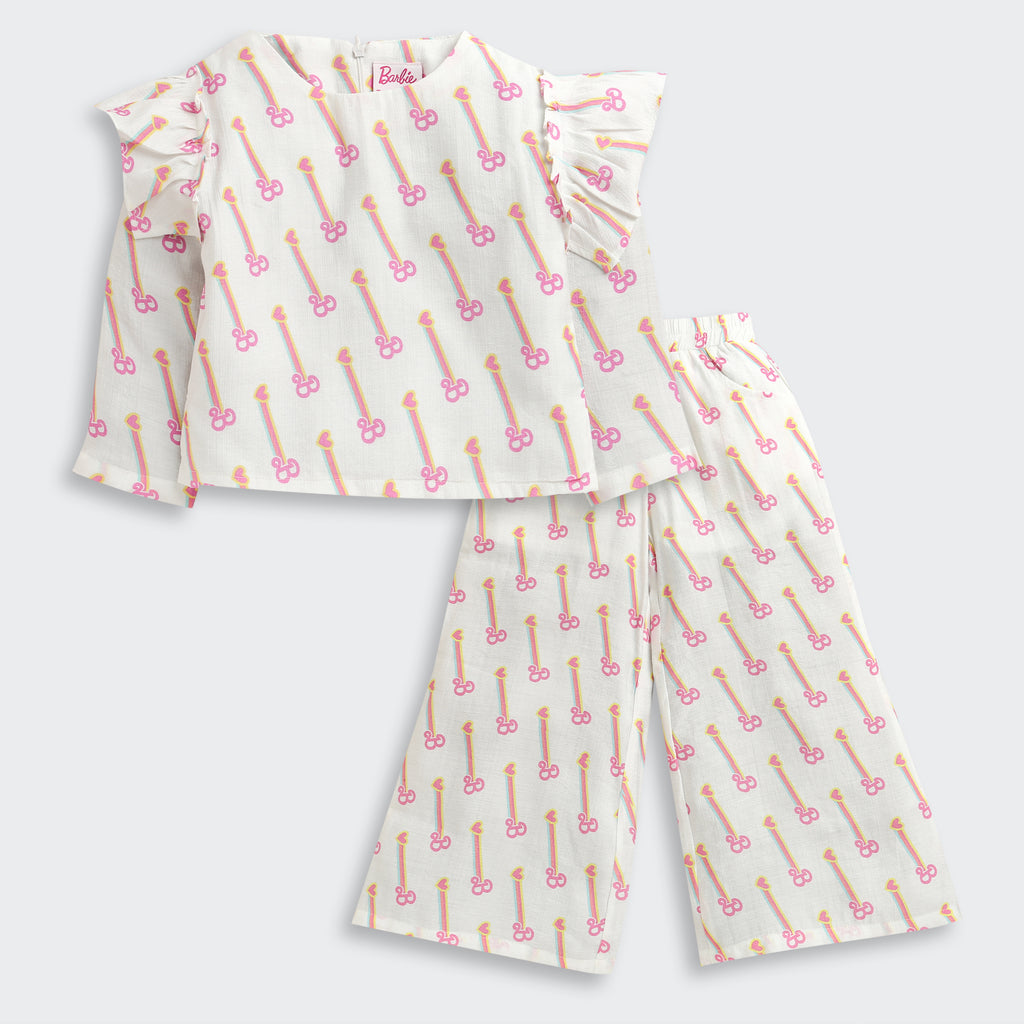 Barbie White Printed Co-Ord Set BAISET0003