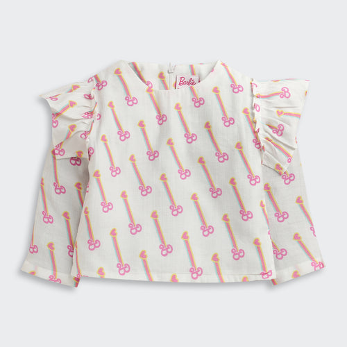 Barbie White Printed Co-Ord Set BAISET0003