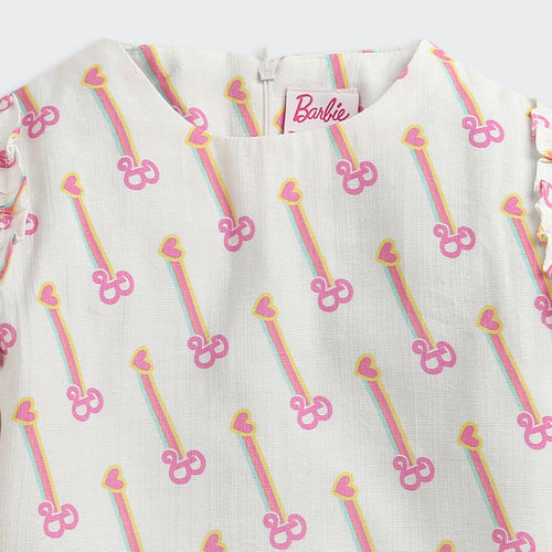 Barbie White Printed Co-Ord Set BAISET0003