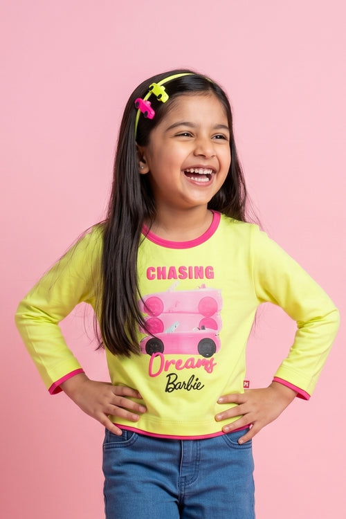 Yellow “Chasing Dreams Barbie” Printed Top BAITP0003