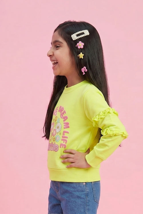 Barbie Yellow Graphic Ruffle Sleeve Sweatshirt BAITP0005
