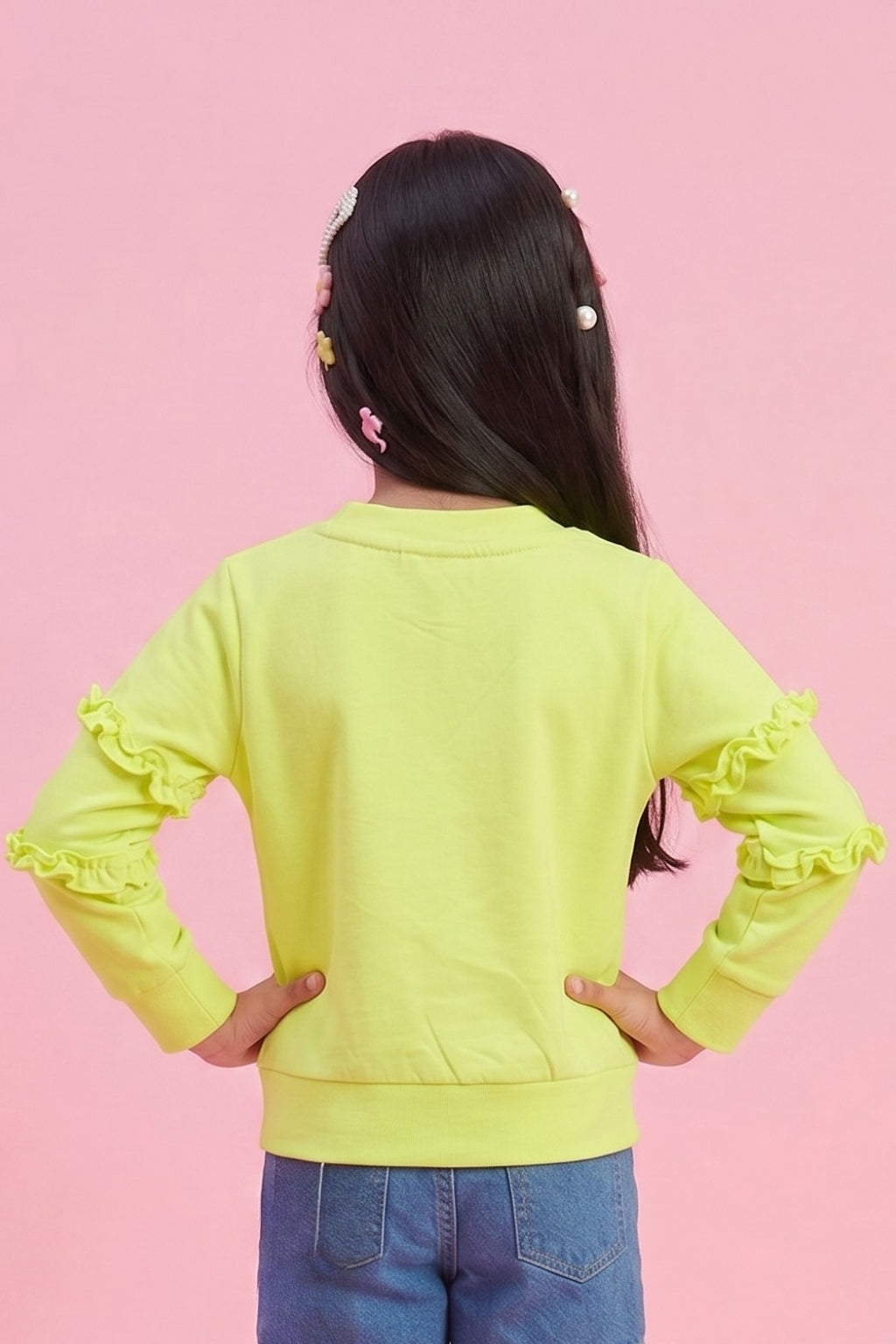 Barbie Yellow Graphic Ruffle Sleeve Sweatshirt BAITP0005