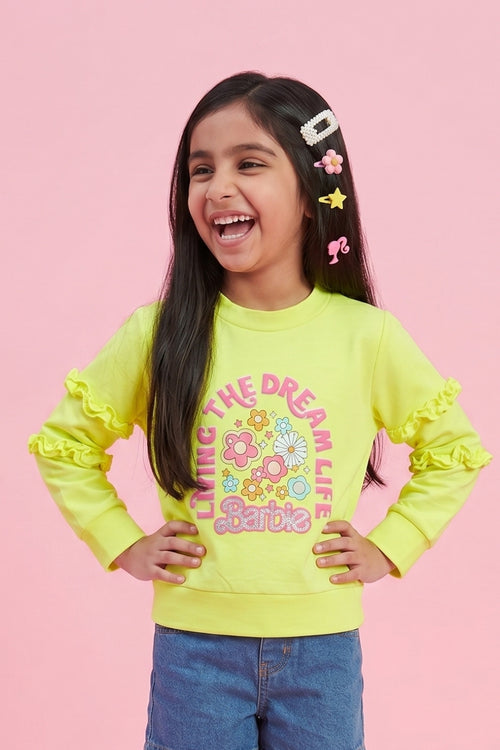 Barbie Yellow Graphic Ruffle Sleeve Sweatshirt BAITP0005