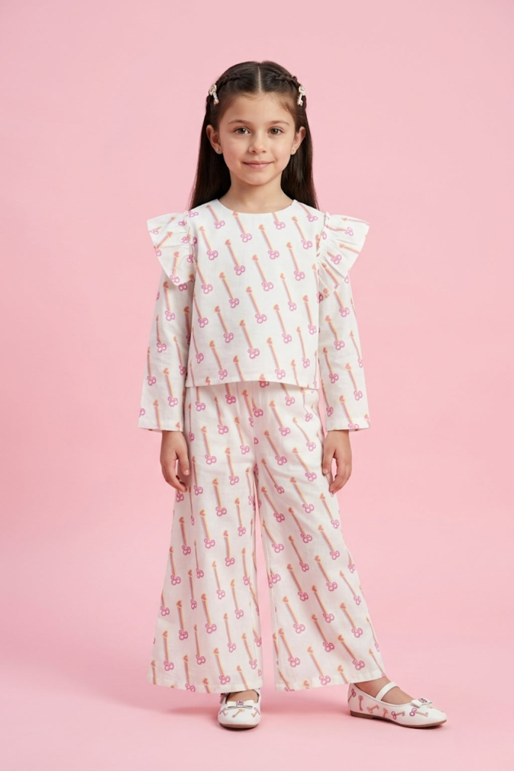 Barbie White Printed Co-Ord Set BAISET0003