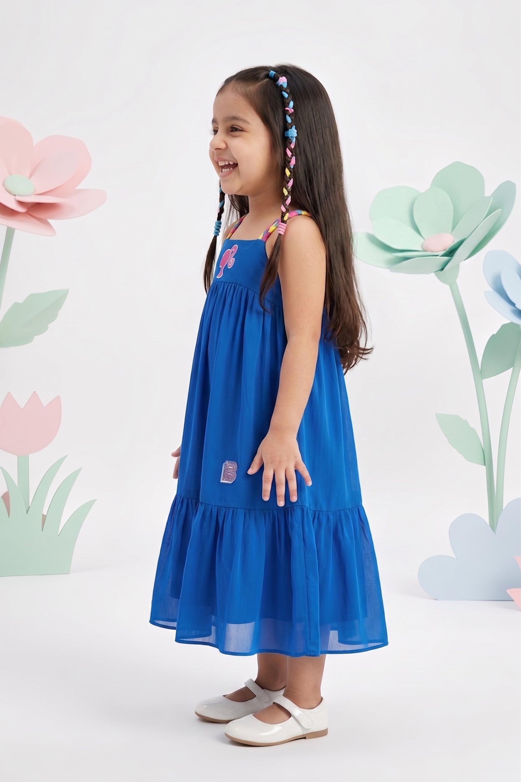Elegant Barbie Pink Spaghetti Neck Midi Dress BAM1124
