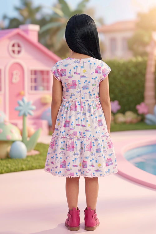 Barbie Printed Boat Neck Midi Dress BAM1190