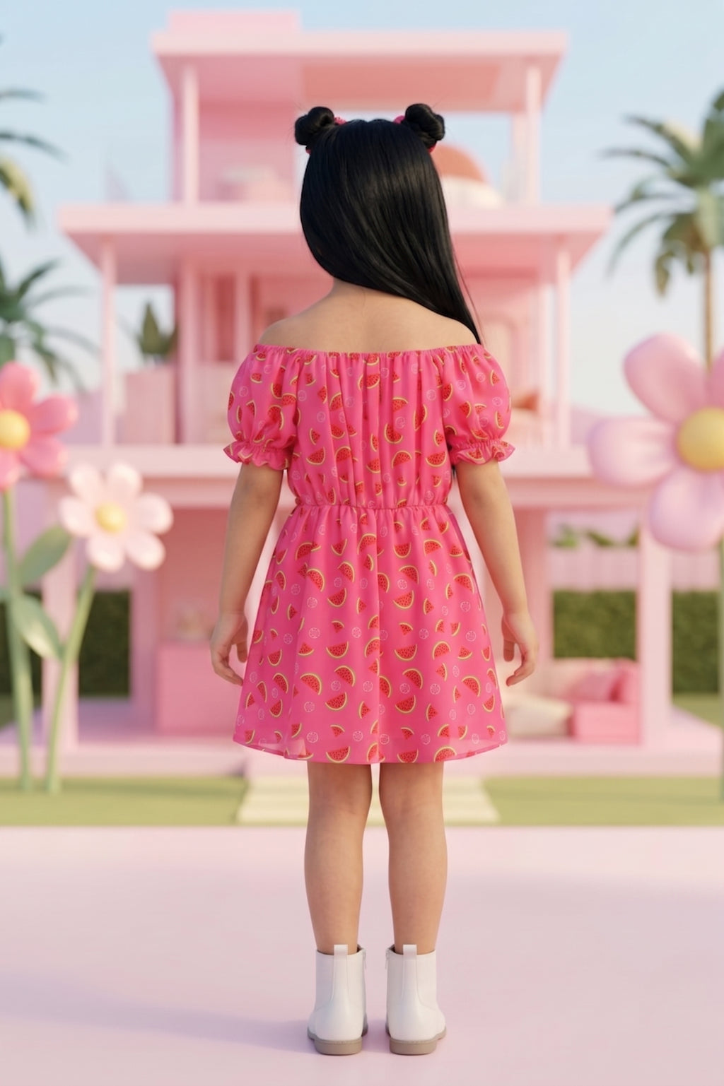 Barbie Pink Watermelon Print Puff Sleeve Dress BAM1198