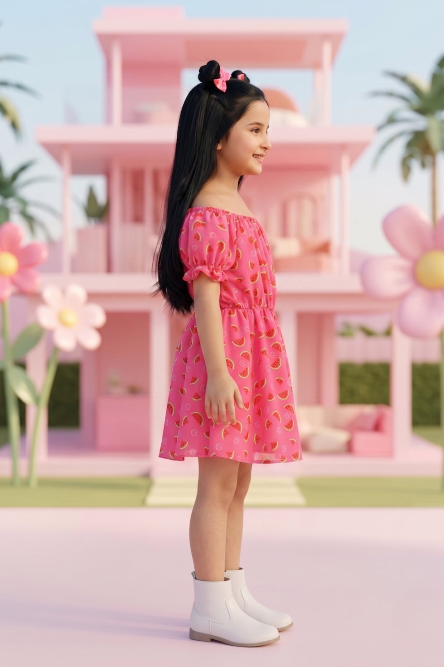 Barbie Pink Watermelon Print Puff Sleeve Dress BAM1198