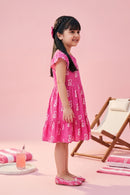 Barbie B Logo Printed Tiered Pink Party Dress BAM1199