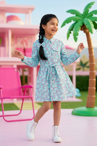 Barbie Girl Sea Green Printed Shirt Dress BAM1239