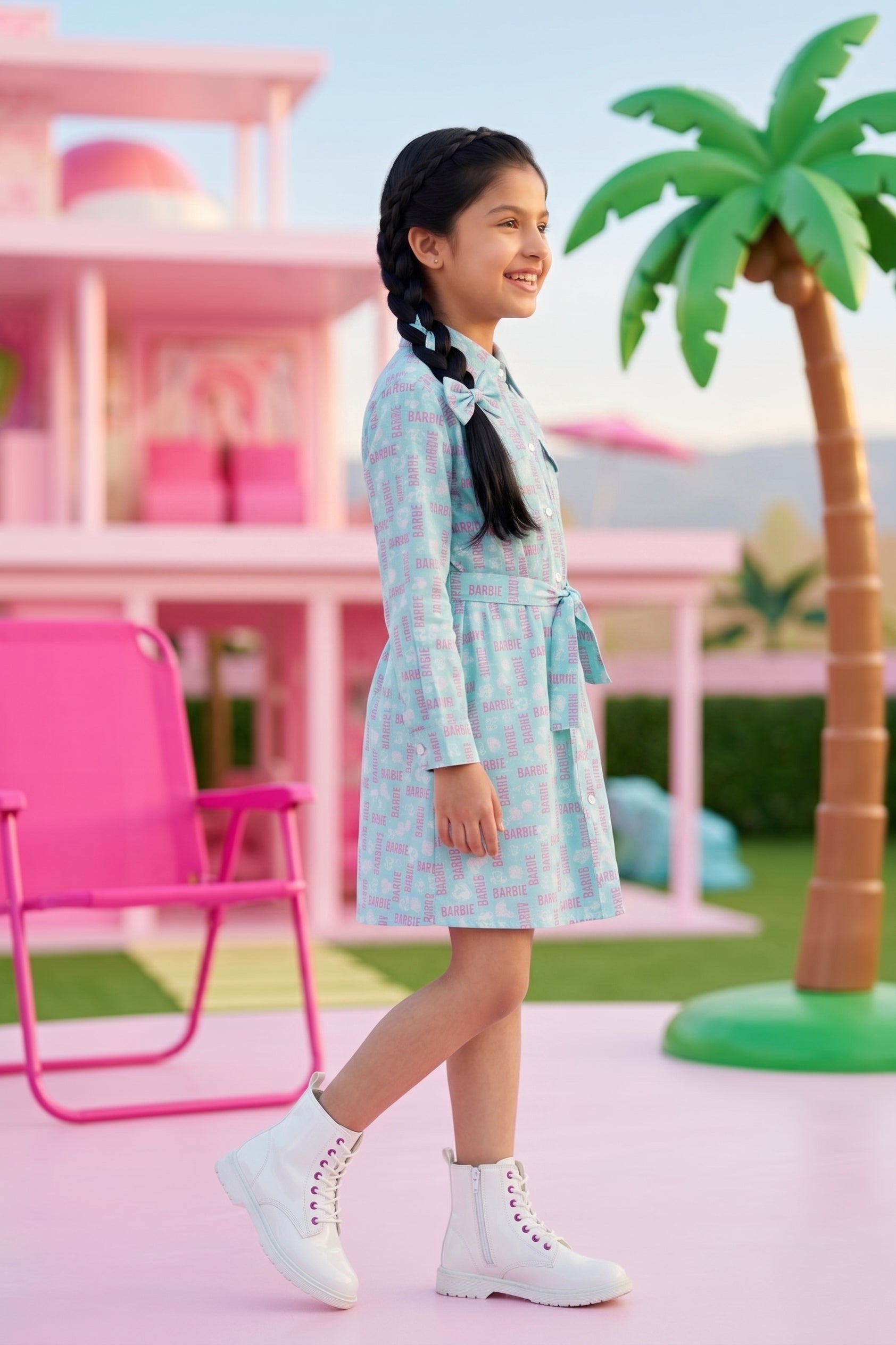 Barbie Girl Sea Green Printed Shirt Dress BAM1239