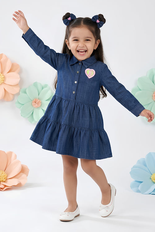 Barbie Navy Blue Denim Dress for Toddlers BAM1252