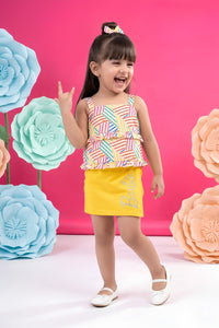 Yellow Skirt & Printed Ruffle Top Set BASET324