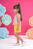 Yellow Skirt & Printed Ruffle Top Set BASET324
