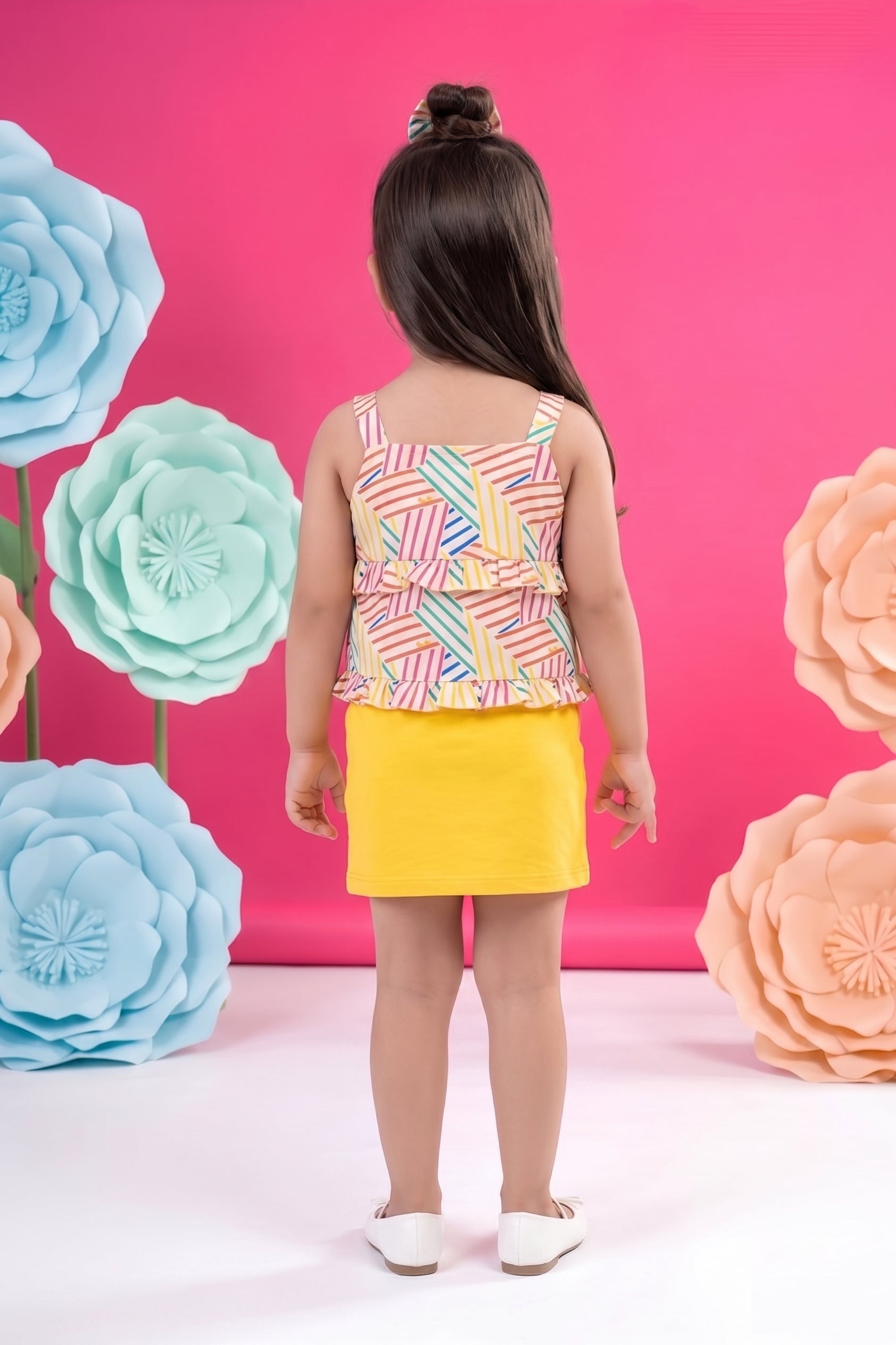 Yellow Skirt & Printed Ruffle Top Set BASET324