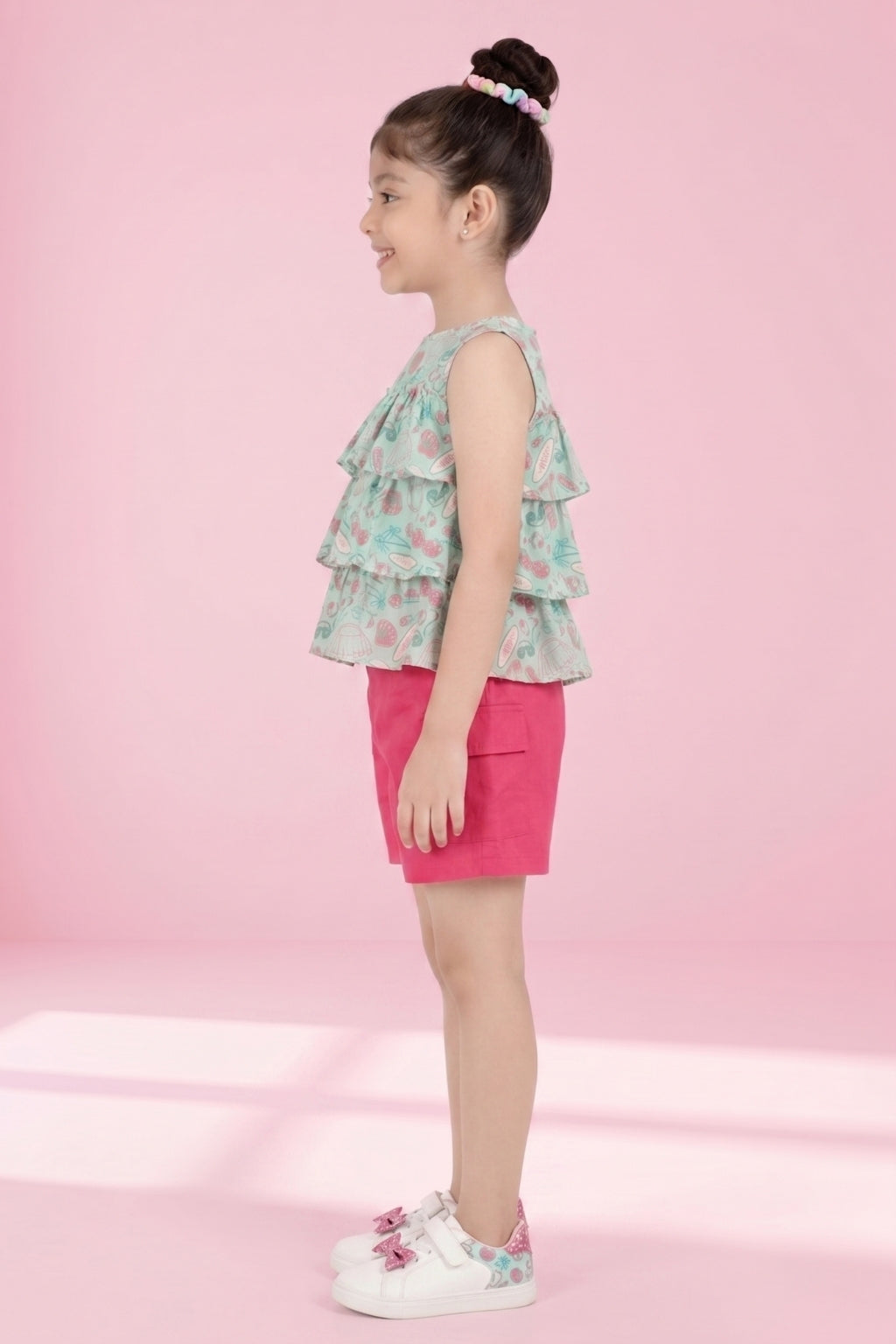Barbie Floral Ruffle Top & Pink Shorts Set BASET381