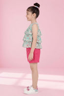 Barbie Floral Ruffle Top & Pink Shorts Set BASET381