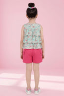 Barbie Floral Ruffle Top & Pink Shorts Set BASET381