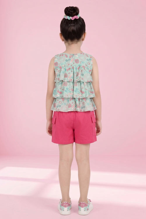 Barbie Floral Ruffle Top & Pink Shorts Set BASET381