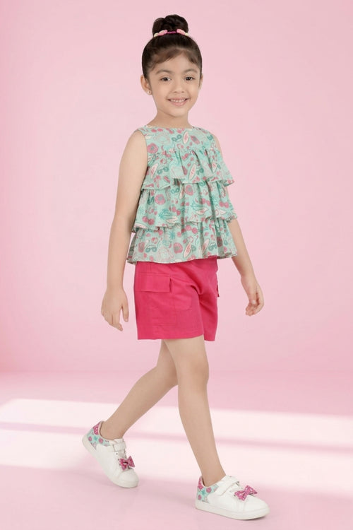 Barbie Floral Ruffle Top & Pink Shorts Set BASET381