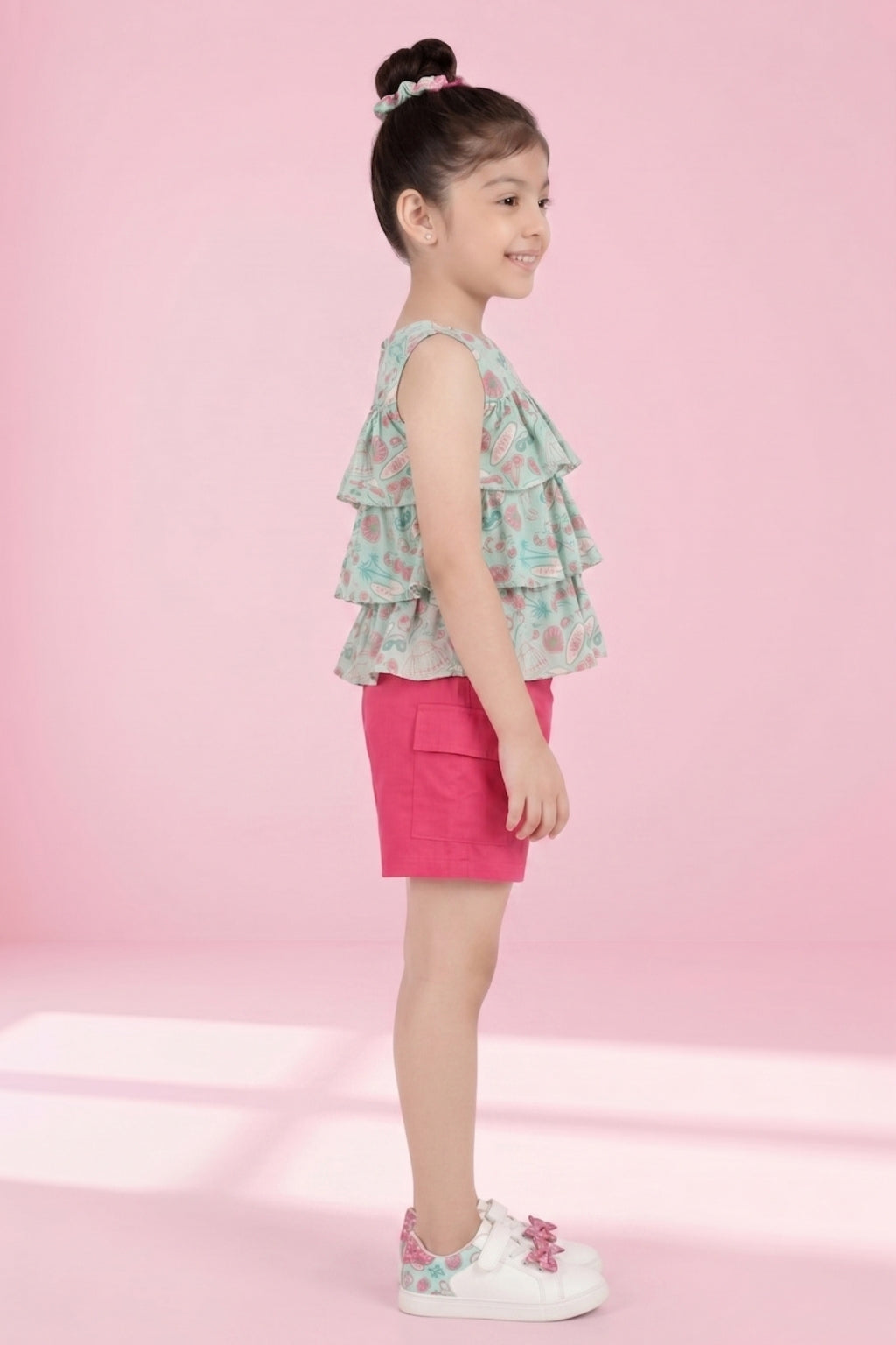 Barbie Floral Ruffle Top & Pink Shorts Set BASET381