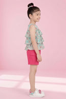 Barbie Floral Ruffle Top & Pink Shorts Set BASET381