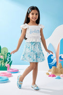 Barbie White Top & Aqua Skirt Set BASET415