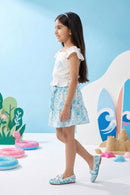 Barbie White Top & Aqua Skirt Set BASET415