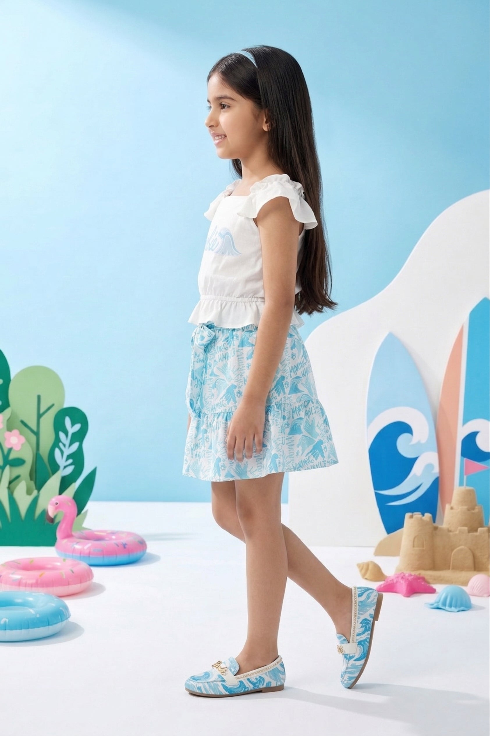 Barbie White Top & Aqua Skirt Set BASET415