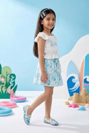 Barbie White Top & Aqua Skirt Set BASET415