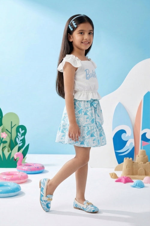Barbie White Top & Aqua Skirt Set BASET415
