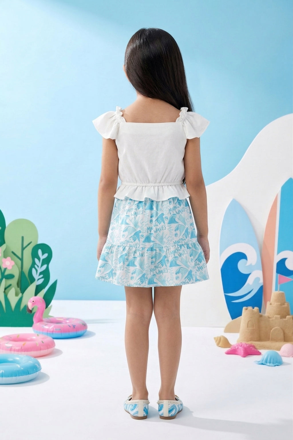 Barbie White Top & Aqua Skirt Set BASET415