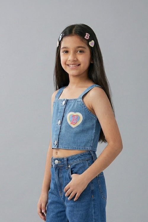 Barbie Denim Soild Heart Patch Crop Top BAWC0001