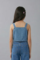 Barbie Denim Soild Heart Patch Crop Top BAWC0001